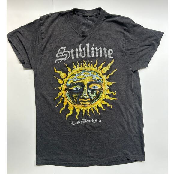 Sublime Tee Large Shirt Sun Gray Crew Neck Band Long Beach - Picture 1 of 5